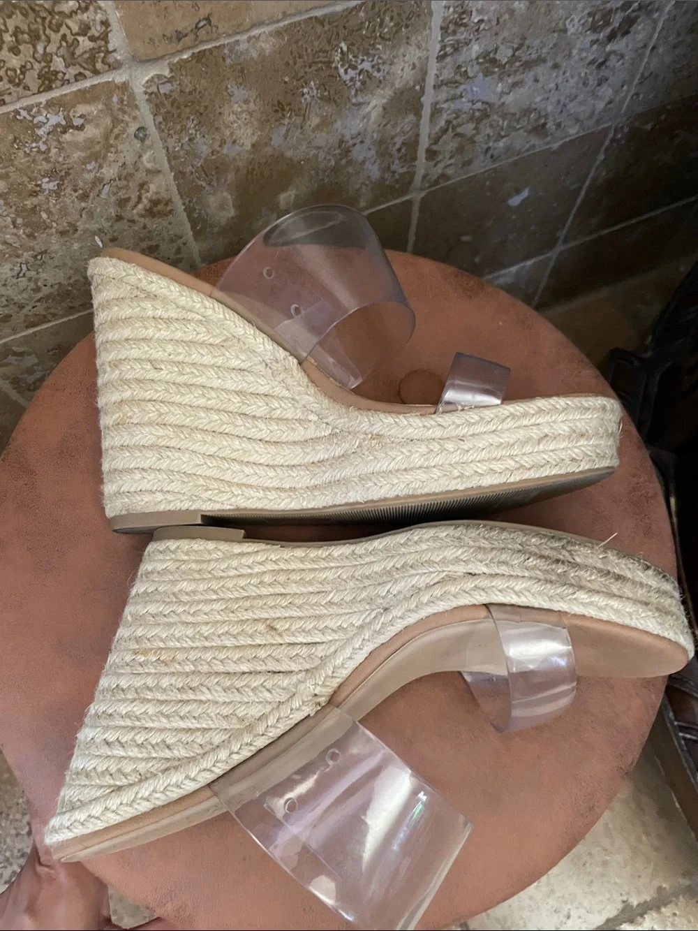 Coconuts by Matisse Clear Strap Espadrille Wedge Sandals in Natural